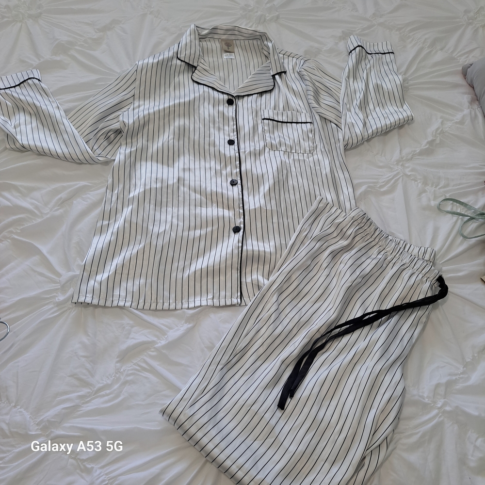 In Bloom Black and White Striped Womens Pajama Set